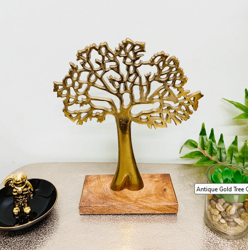 Antique Gold Tree On Wooden Base Medium - Price Crash Furniture