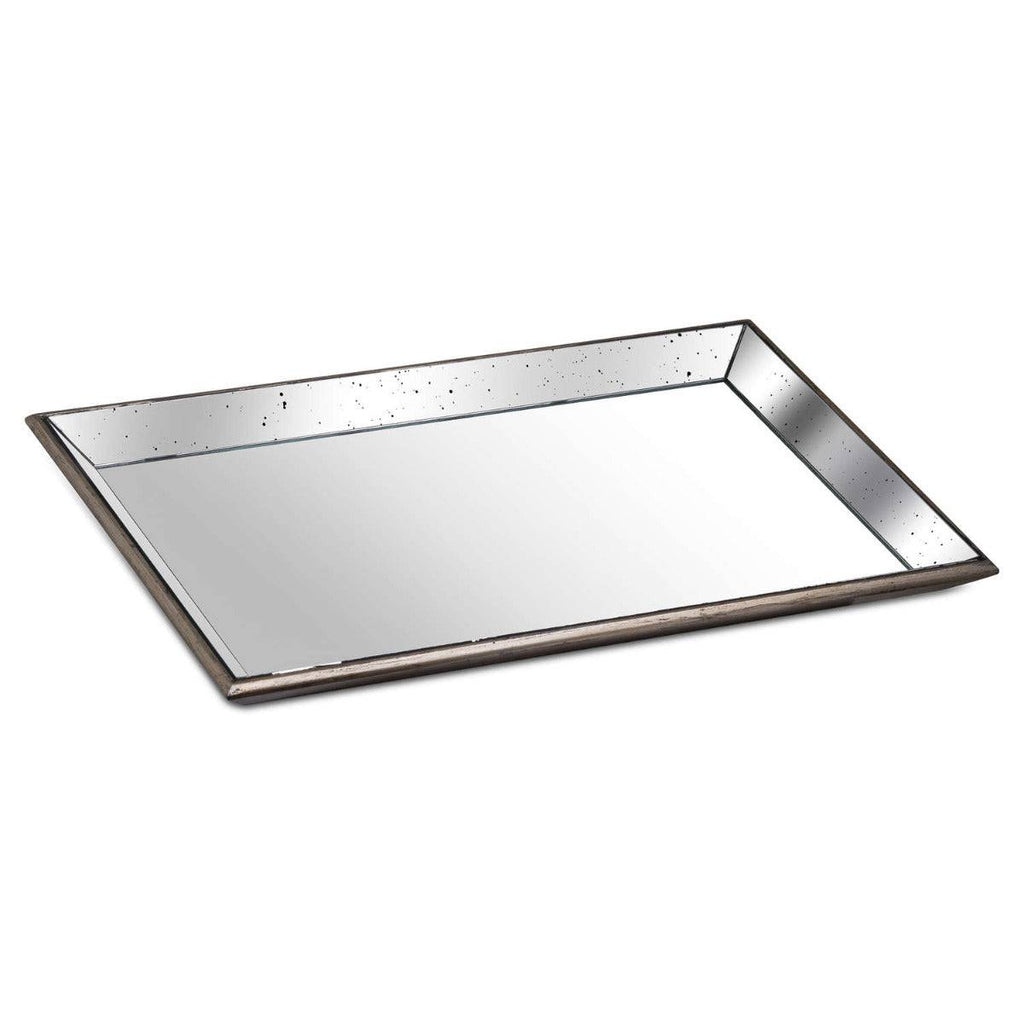 Astor Distressed Large Mirrored Tray With Wooden Detailing - Price Crash Furniture