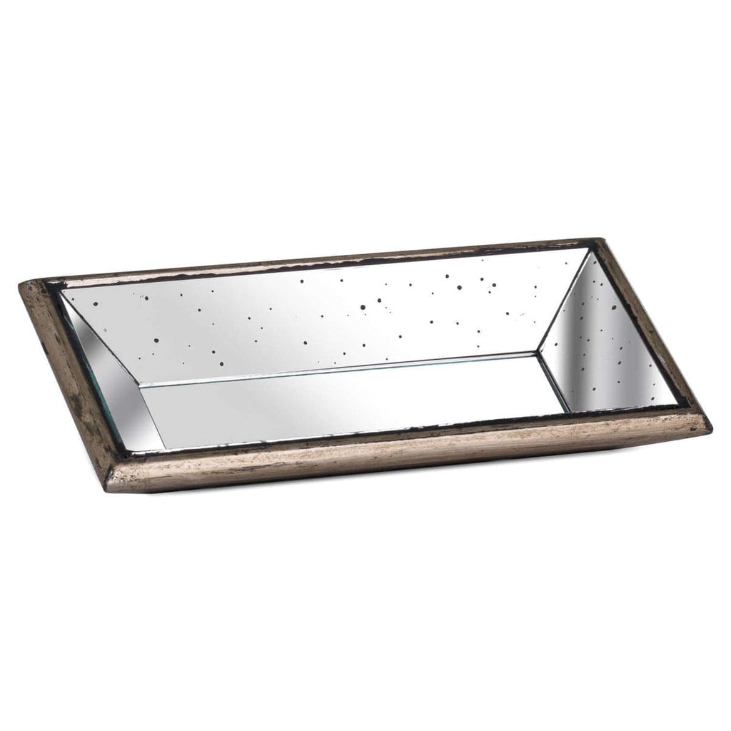 Astor Distressed Mirrored Display Tray With Wooden Detailing - Price Crash Furniture