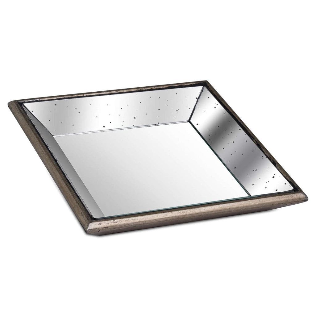 Astor Distressed Mirrored Square Tray W/Wooden Detailing Sml - Price Crash Furniture