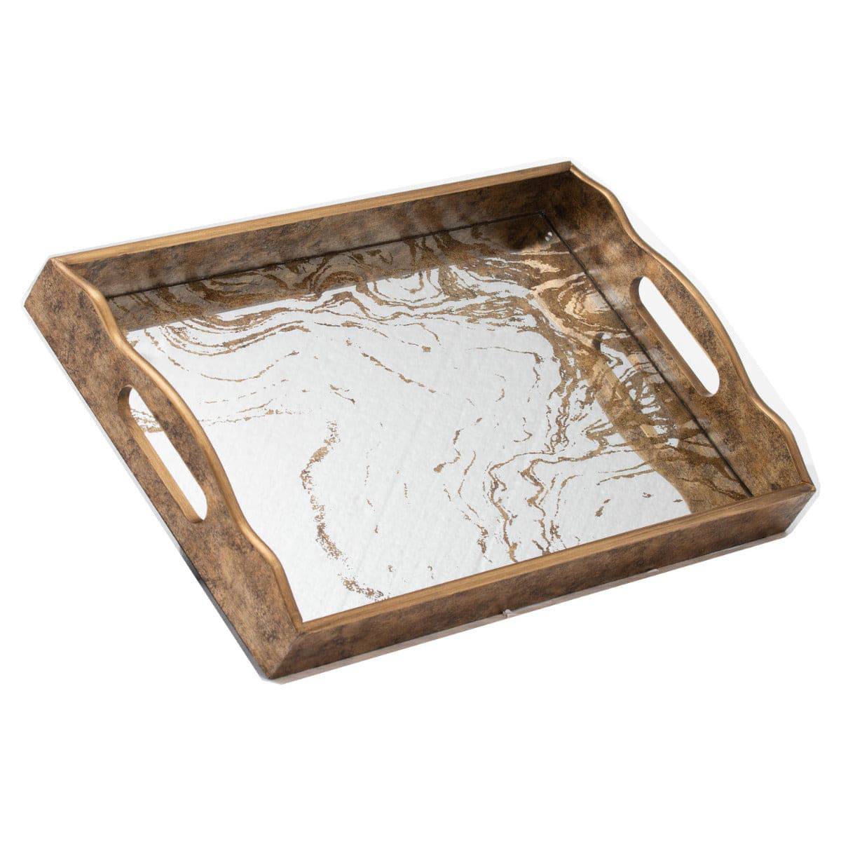 Augustus Large Mirrored Tray With Marbling Effect - Price Crash Furniture