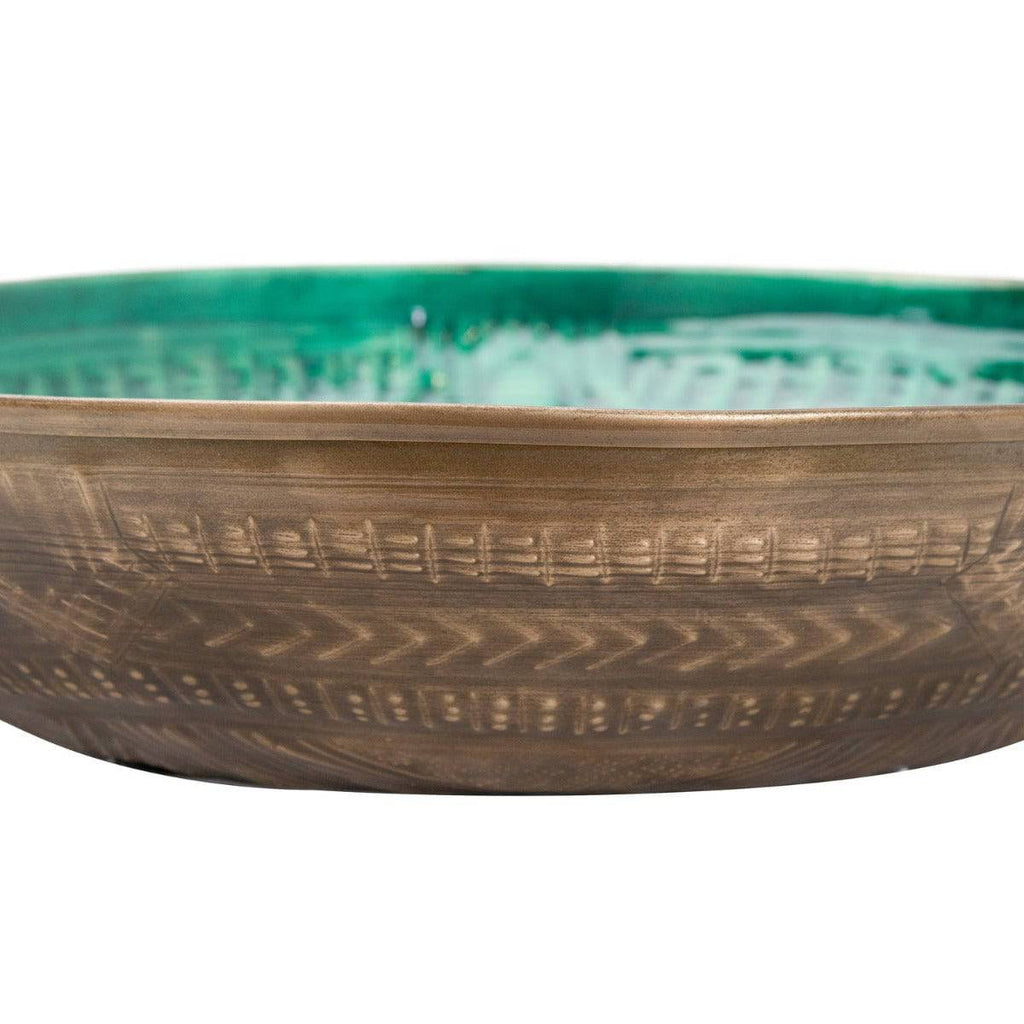 Aztec Collection Brass Embossed Ceramic Large Bowl - Price Crash Furniture