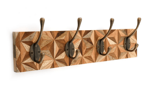 Aztec Design Wooden Plinth, 4 Double Coat Hooks - Price Crash Furniture