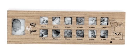 Baby 1st Year Wooden Photo Frame with Giraffe - Price Crash Furniture