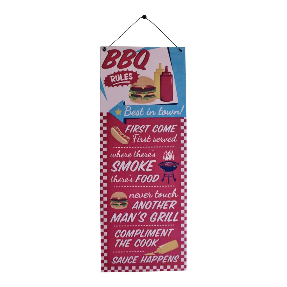 Barbecue Rules Metal Wall Sign 15x39cm - Price Crash Furniture