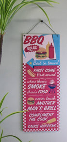 Barbecue Rules Metal Wall Sign 15x39cm - Price Crash Furniture