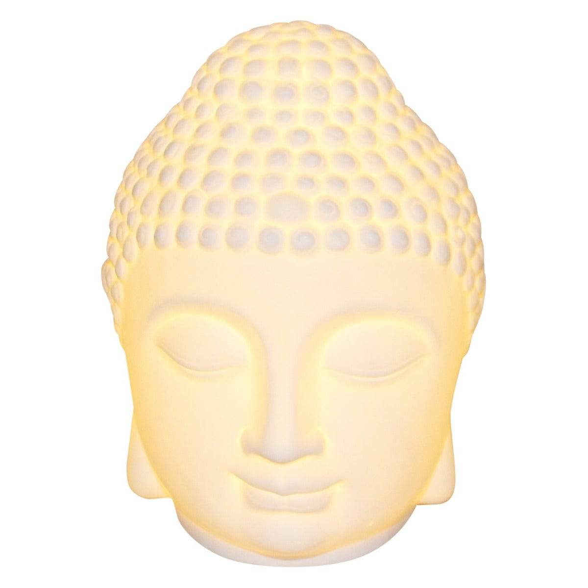 Battery Operated LED Lamp, White Buddha Head, 20cm. - Price Crash Furniture