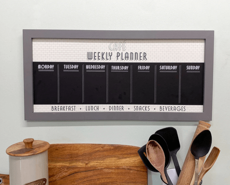 Bistro Cafe Wooden Grey Chalkboard Week Planner 67cm - Price Crash Furniture