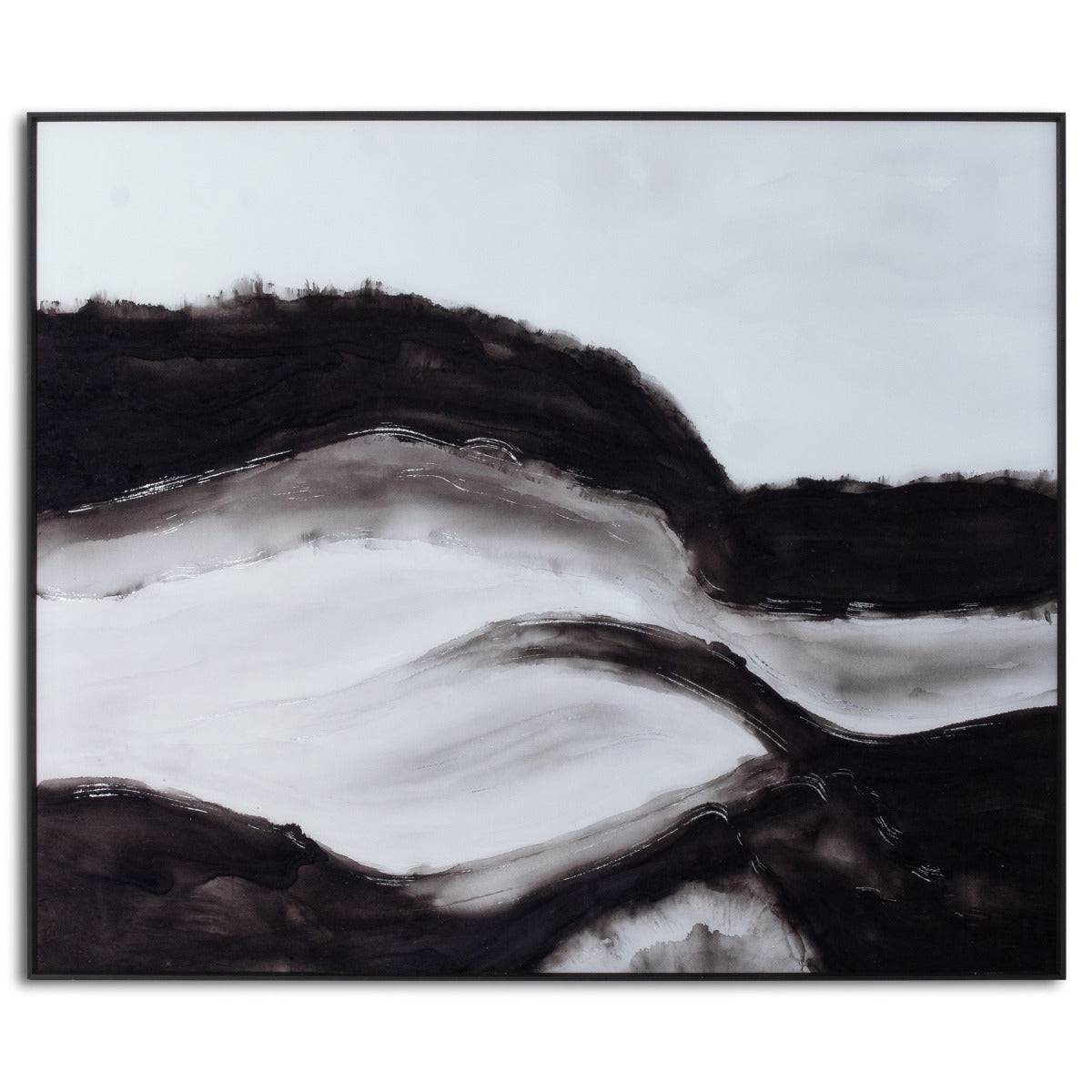 Black and White Rolling Hills Glass Image in Black Frame - Price Crash Furniture