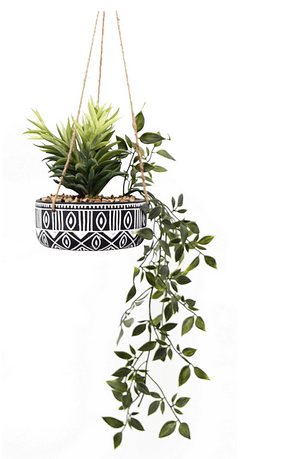 Black Ceramic Hanging Pot with Plants - Price Crash Furniture