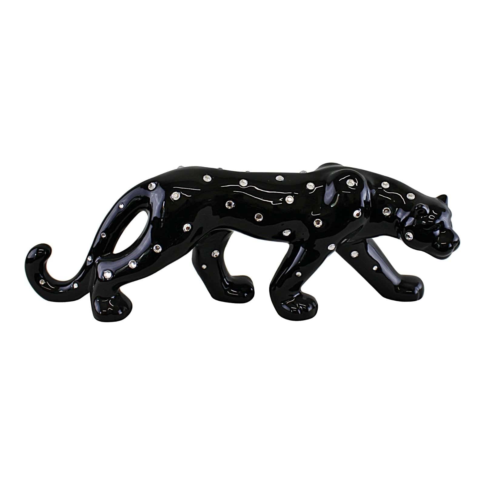 Black Ceramic Leopard Ornament with Jewels 44cm - Price Crash Furniture