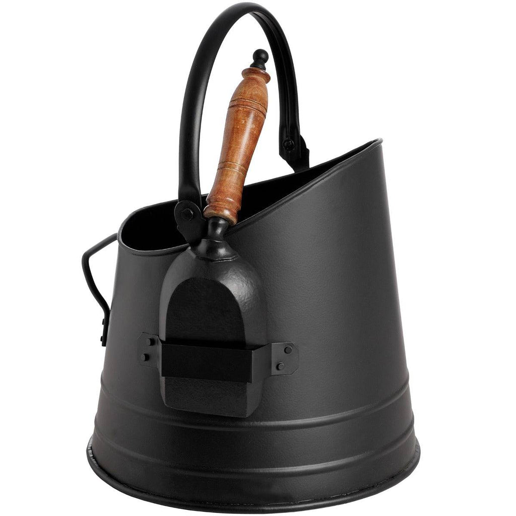 Black Coal Bucket with Teak Handle Shovel - Price Crash Furniture