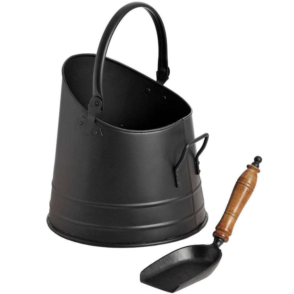 Black Coal Bucket with Teak Handle Shovel - Price Crash Furniture