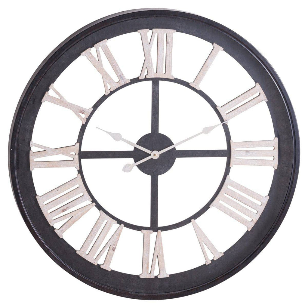 Black Framed Skeleton Clock With White Roman Numerals - Price Crash Furniture