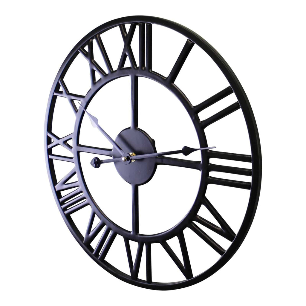 Black Metal Roman Numeral Wall Clock 39cm - Price Crash Furniture