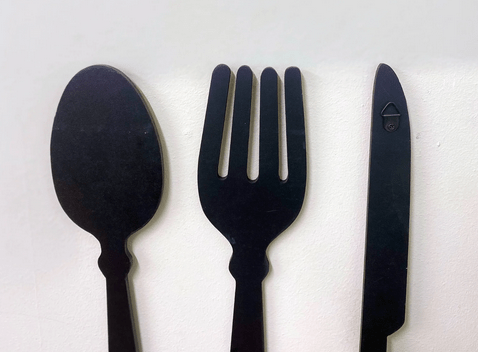 Black Three Piece Cutlery Wall Decoration 39cm - Price Crash Furniture