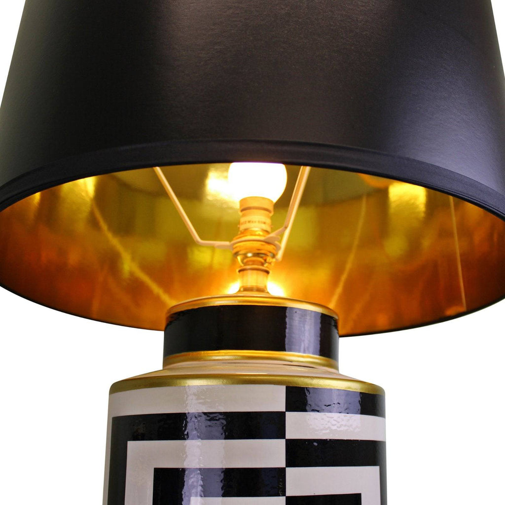 Black/White/Gold Ceramic Lamp, Geometric Design 66cm - Price Crash Furniture