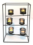 Black Wire Tiered Six Candle Holder With Glass Holders - Price Crash Furniture