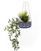 Blue Ceramic Hanging Pot with Plants - Price Crash Furniture