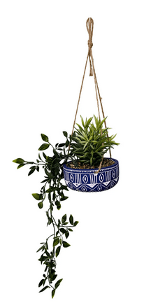 Blue Ceramic Hanging Pot with Plants - Price Crash Furniture