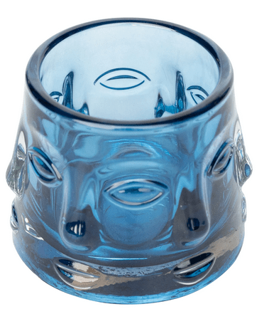 Blue Glass Face Design Candle Holder - Price Crash Furniture