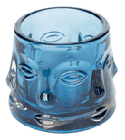 Blue Glass Face Design Candle Holder - Price Crash Furniture