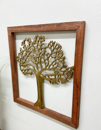 Brass Tree Of Life In Wooden Frame - Price Crash Furniture