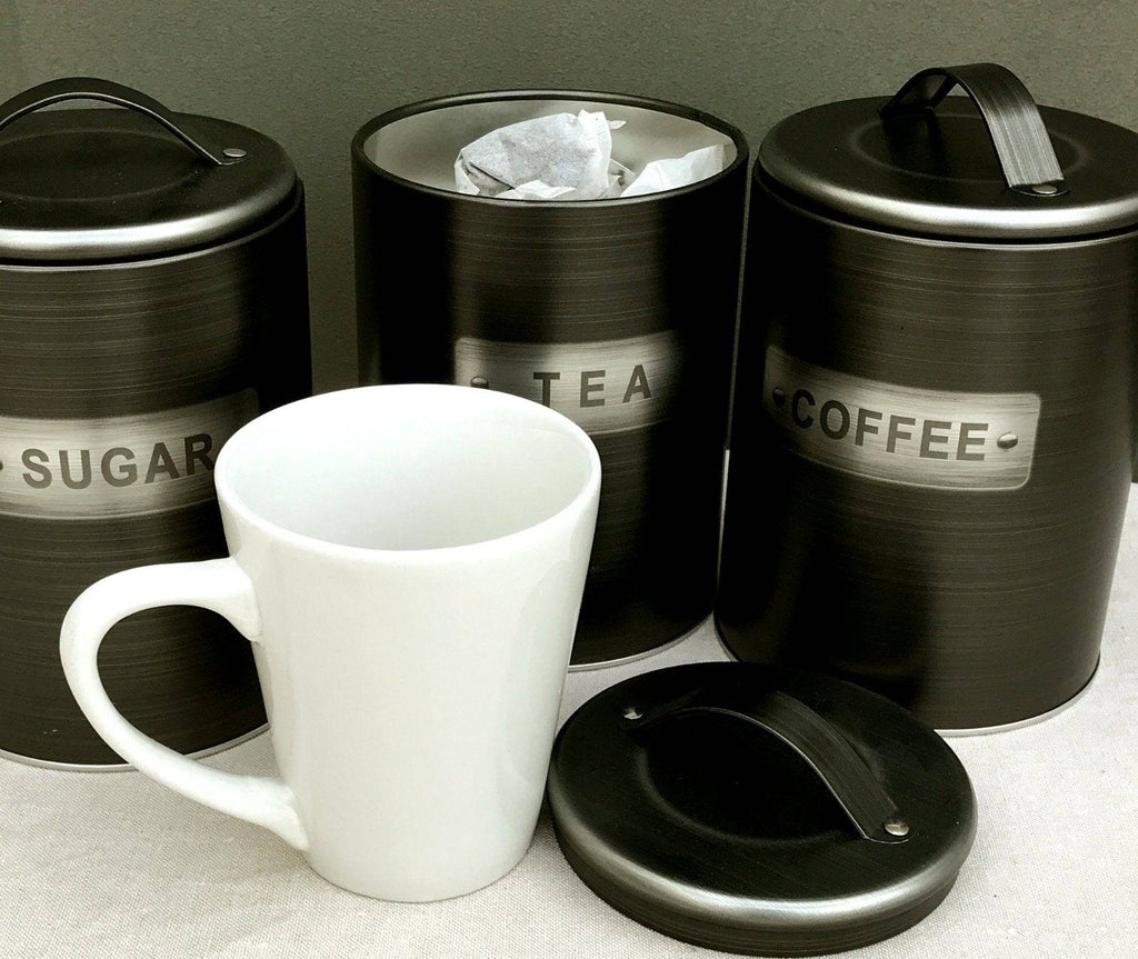 Brushed Tin Tea Coffee Sugar Canister Jars - Price Crash Furniture