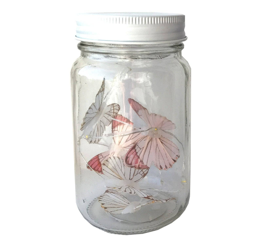 Butterfly Led Light Chain in Glass Jam Jar - Pink - Price Crash Furniture