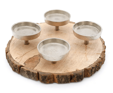 Candle Holder On Wooden Base 28cm - Price Crash Furniture