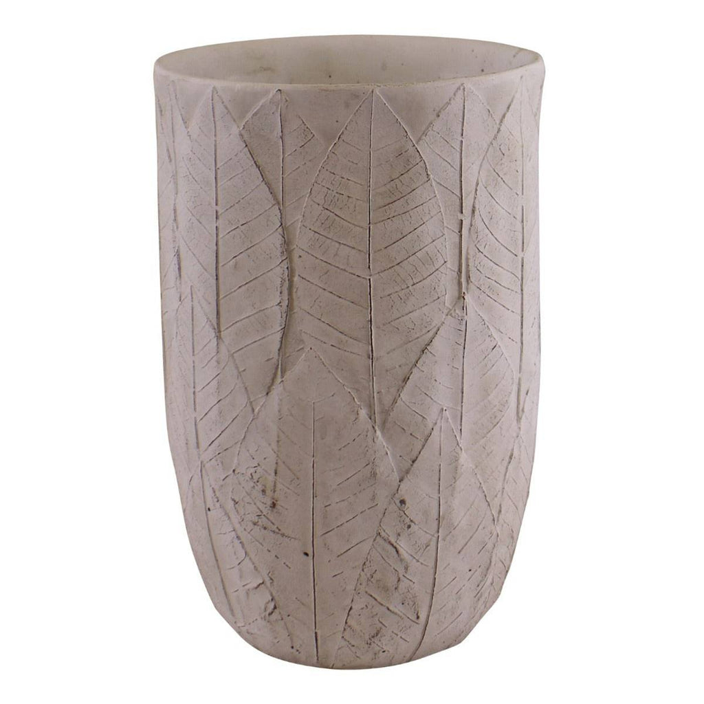 Cement Embossed Leaf Vase, 21.5cm - Price Crash Furniture