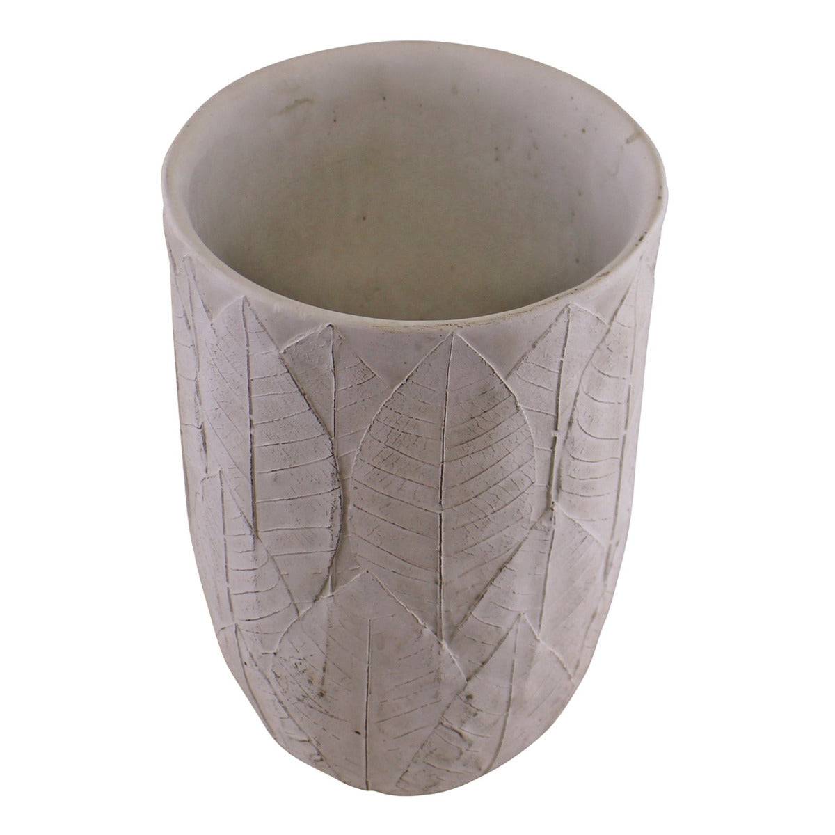 Cement Embossed Leaf Vase, 21.5cm - Price Crash Furniture