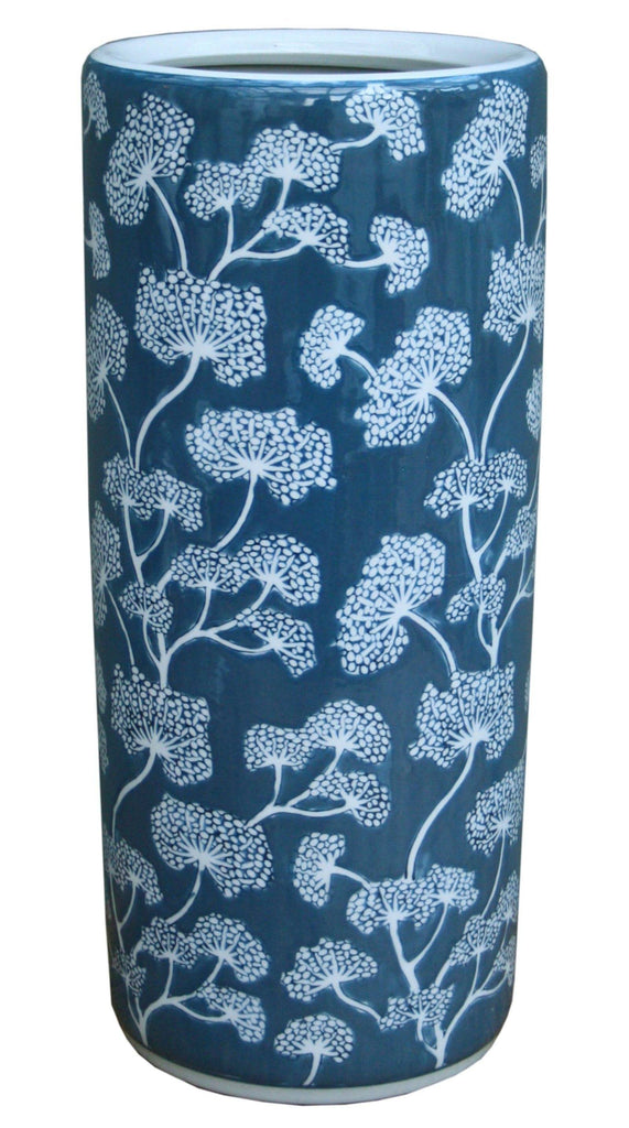 Ceramic Embossed Umbrella Stand, Blue/White Floral Design - Price Crash Furniture