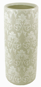 Ceramic Embossed Umbrella Stand, Grey/White Floral Design - Price Crash Furniture