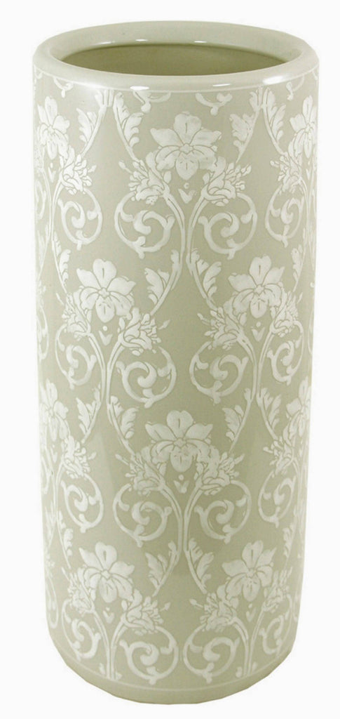 Ceramic Embossed Umbrella Stand, Grey/White Floral Design - Price Crash Furniture