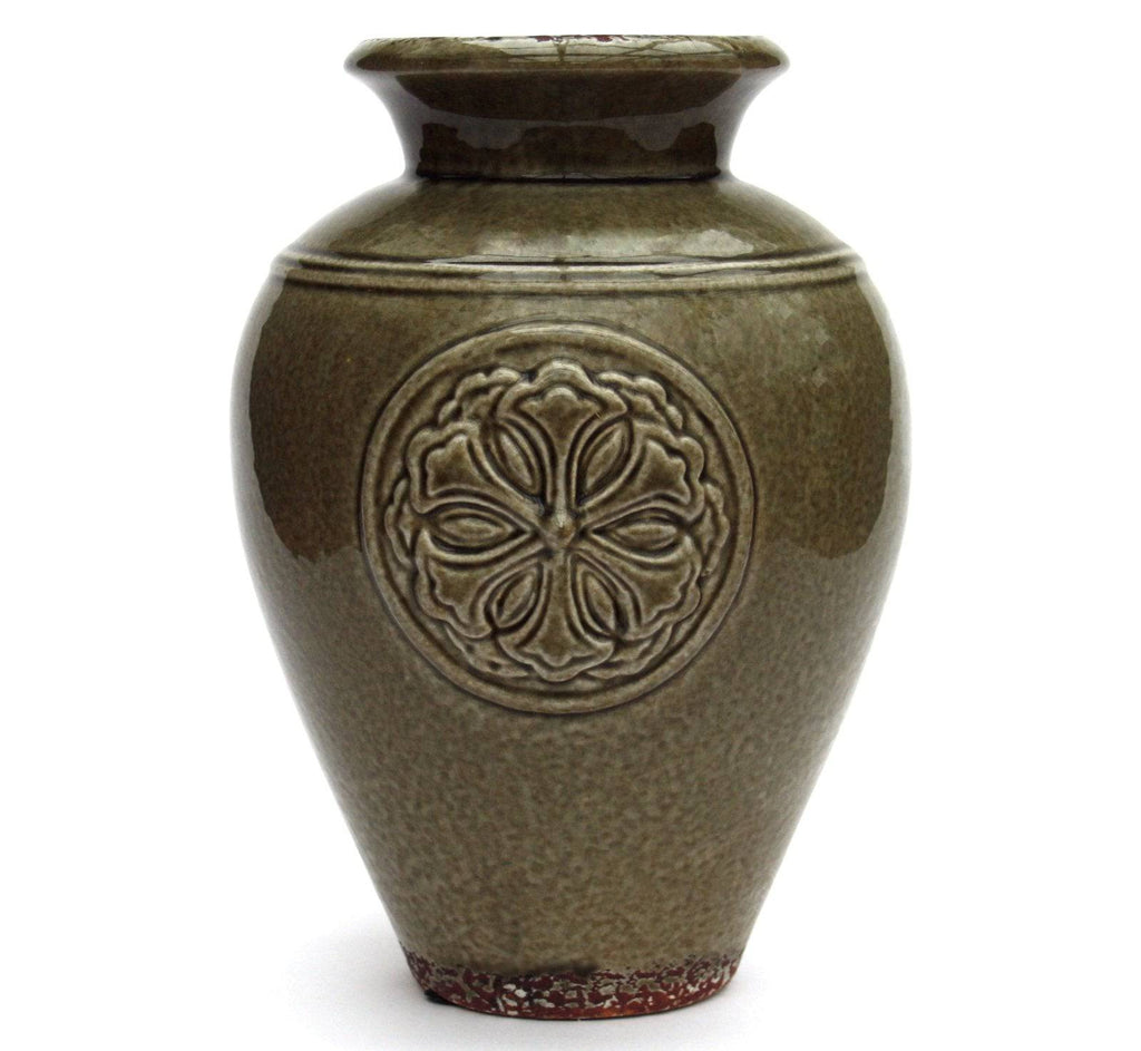 Ceramic Embossed Vase - Olive - Price Crash Furniture