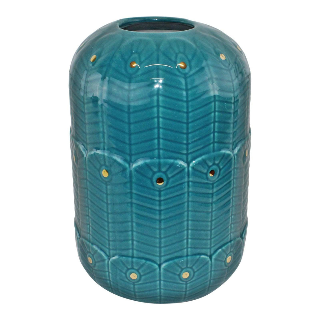 Ceramic Peacock Vase in Teal - Price Crash Furniture