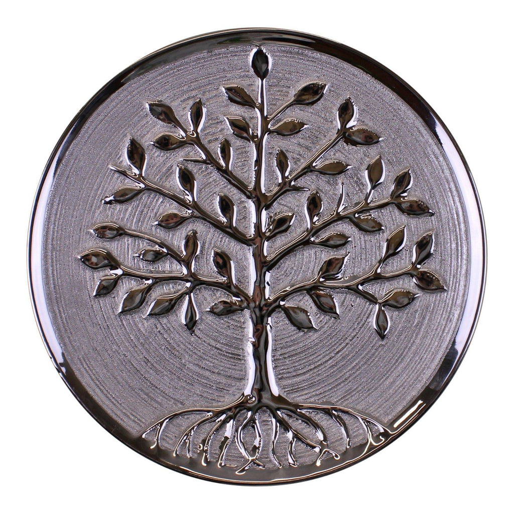 Ceramic Silver Tree Of Life Plate, Wall Hanging or Freestanding 27cm - Price Crash Furniture