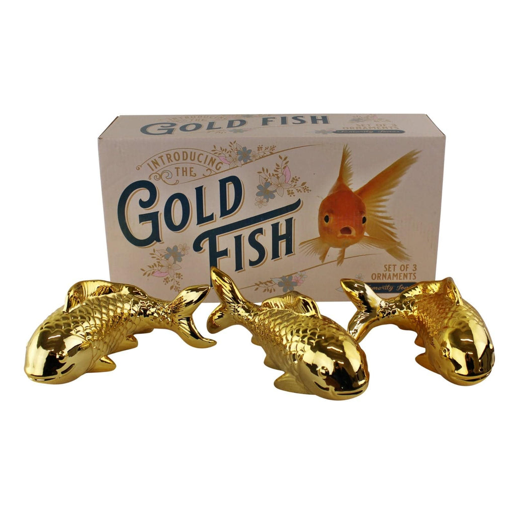 Ceramic Wall Hanging Trio of Goldfish in Gold Finish - Price Crash Furniture
