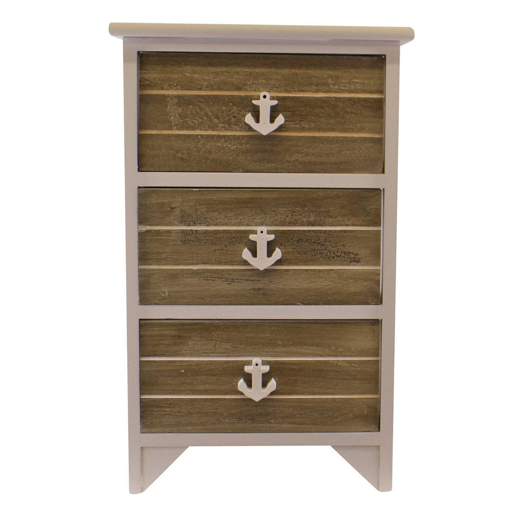 Chest Of 3 Drawers With Nautical Anchor Handles In Grey & White - Price Crash Furniture