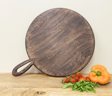 Circular Wooden Chopping Board With Carved Handle 49cm - Price Crash Furniture