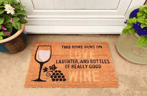 Coir Doormat with Wine Glass & Love - Price Crash Furniture