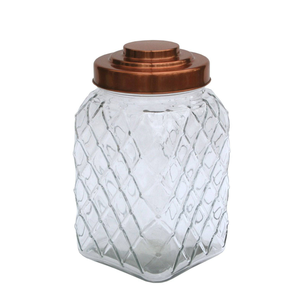 Copper Lidded Square Glass Jar - 10.5 Inch Med - Price Crash Furniture