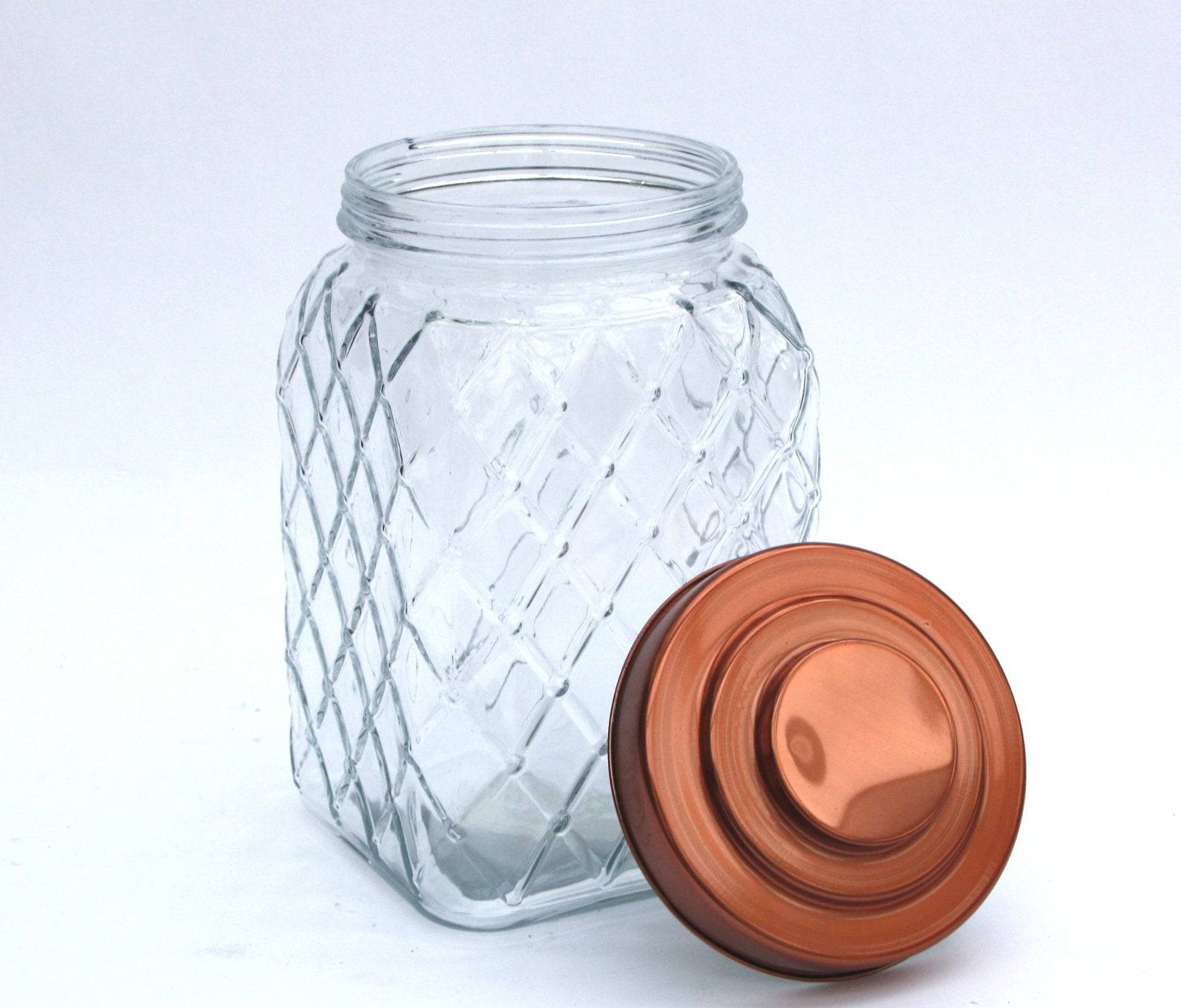 Copper Lidded Square Glass Jar - 10.5 Inch Med - Price Crash Furniture