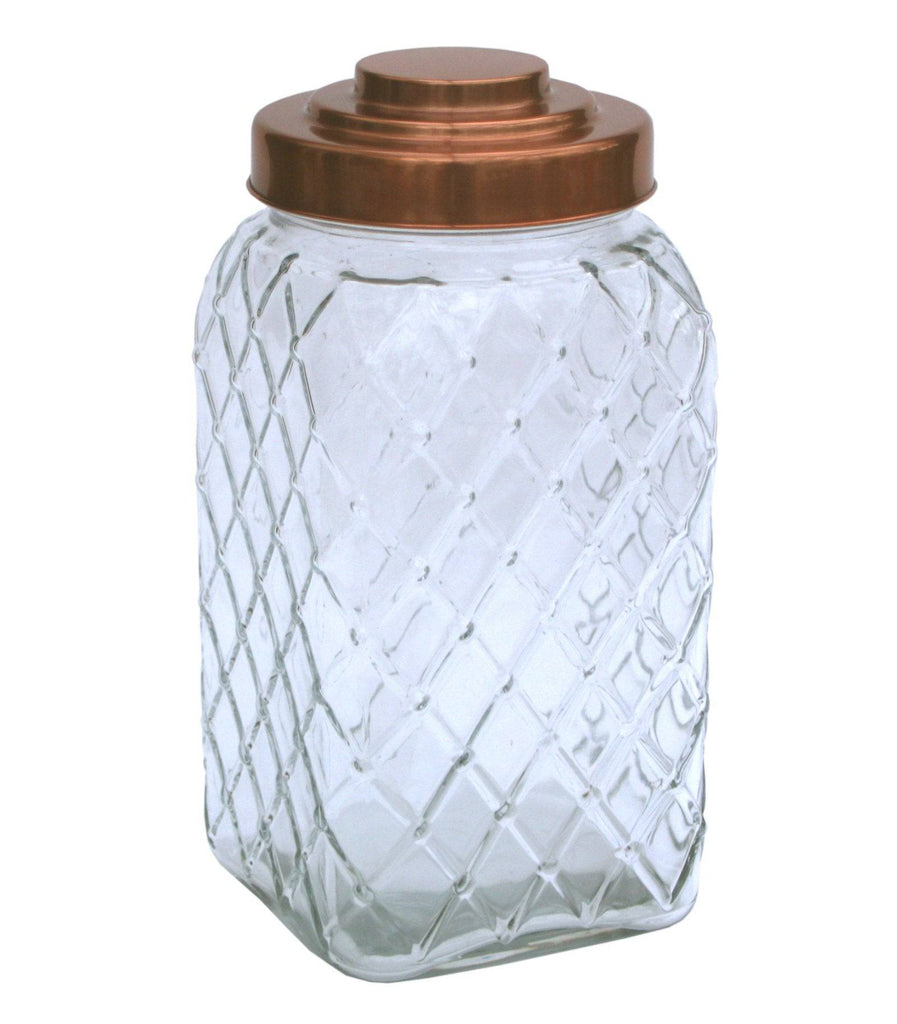 Copper Lidded Square Glass Jar - 12 Inch Large - Price Crash Furniture