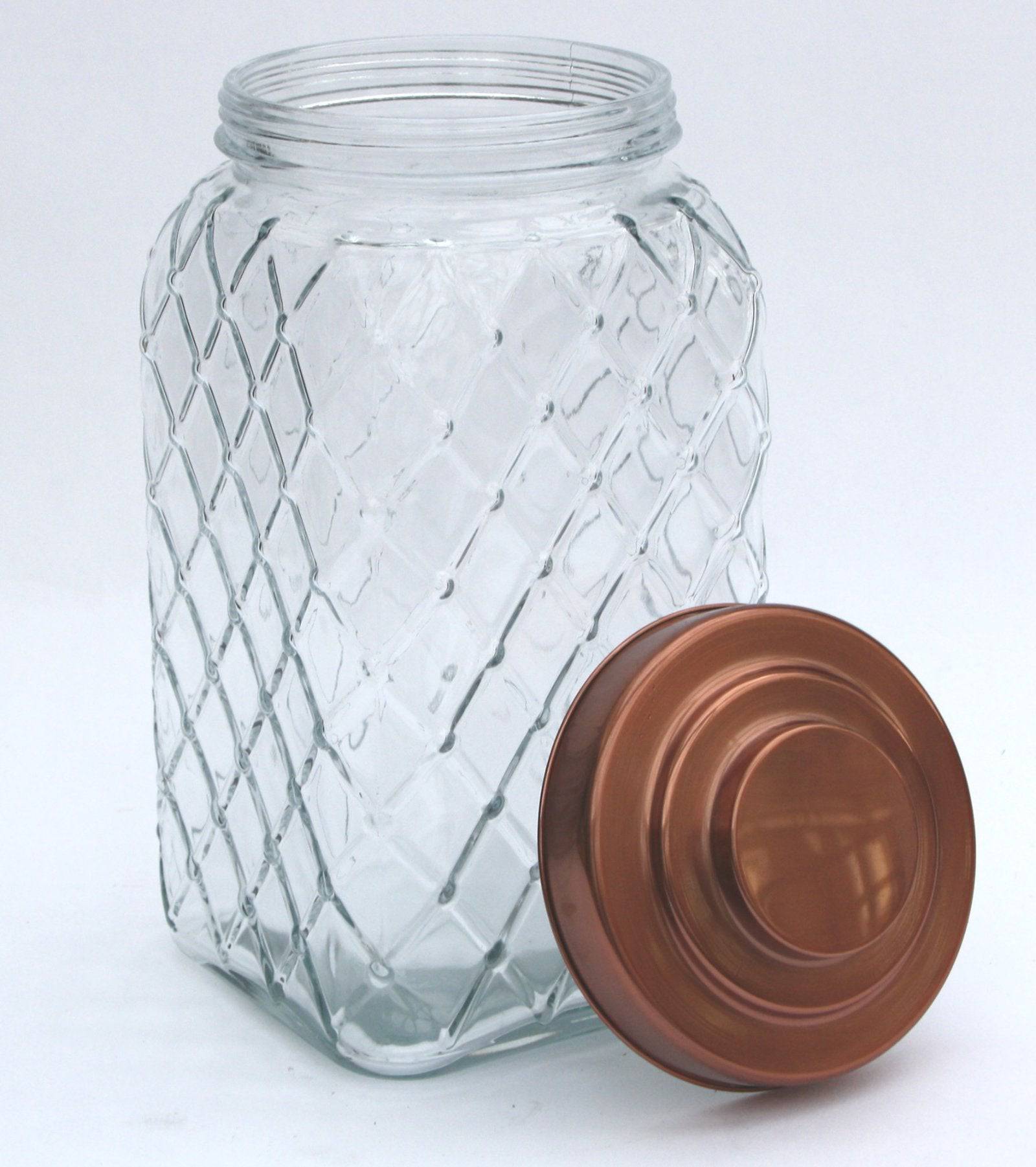 Copper Lidded Square Glass Jar - 12 Inch Large - Price Crash Furniture