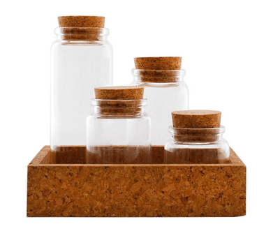Cork Tray With Four Glass Bottles & Lids - Price Crash Furniture