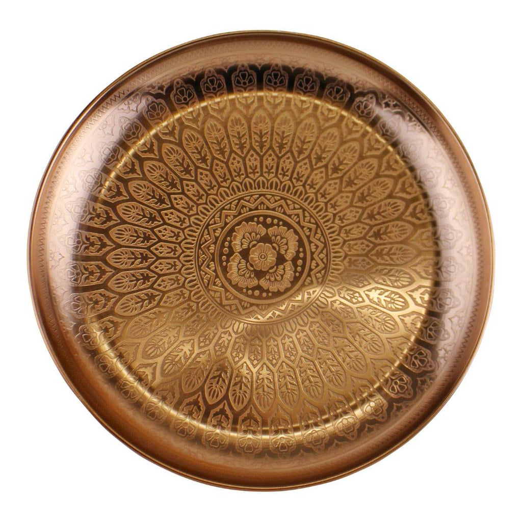 Decorative Copper Metal Tray With Etched Design - Price Crash Furniture