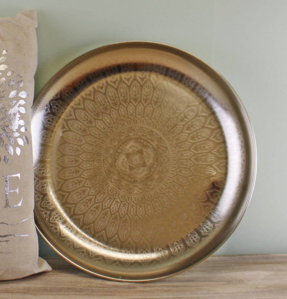 Decorative Silver Metal Tray With Etched Design - Price Crash Furniture
