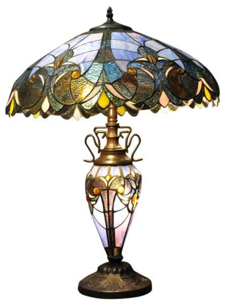 Double Tiffany Lamp 68cm in Blue with Light-Up Base - Price Crash Furniture